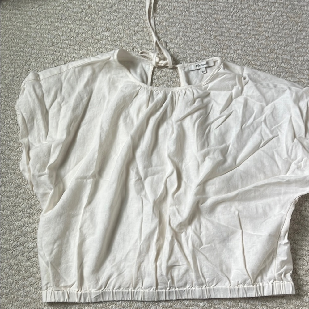 Madewell Linen Tie Back Bubble Hem Shirt.